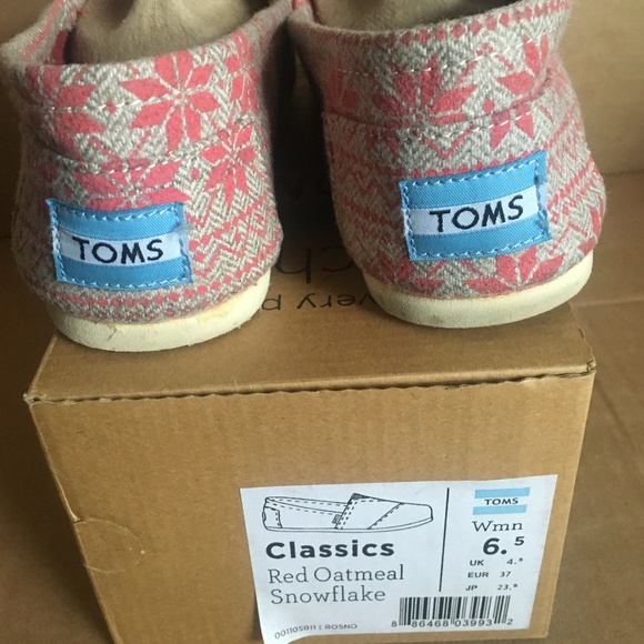 Toms Red Oatmeal Snowflake Women's Classics - Picture 7 of 7